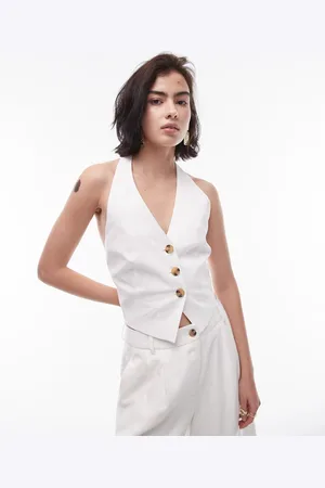 Topshop Halterneck back tab vest in ecru - part of a set