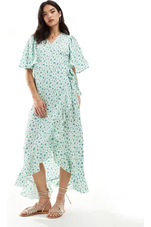 VERO MODA Wrap front maxi dress in light blue floral
