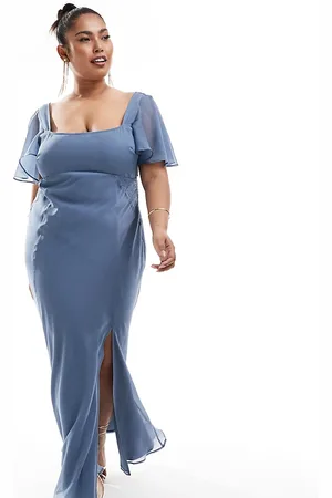 ASOS ASOS DESIGN Curve flutter sleeve midi dress with lace insert in dusky