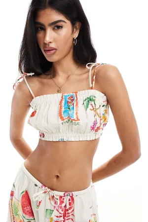 ASOS Crop top with linen in postcard print - part of a set