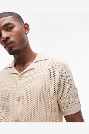 Topman Crochet paneled polo in beige