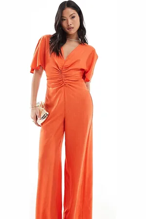 ASOS ASOS DESIGN Petite ruched front cut out back jumpsuit in