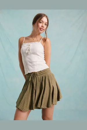 Miss Selfridge Tie front godet mini skort in plaid
