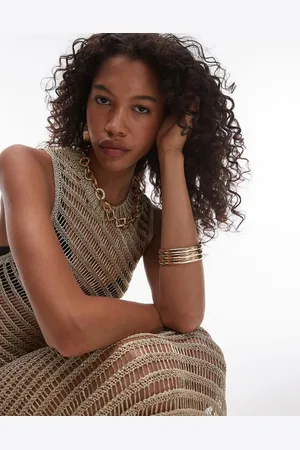 Topshop Knitted metallic ladder dress in