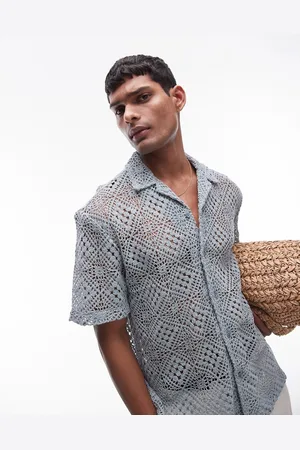 Topman Short sleeve grid crochet shirt in