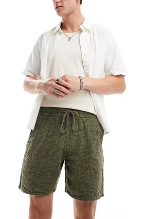 Only & Sons Pull on textured shorts in washed khaki