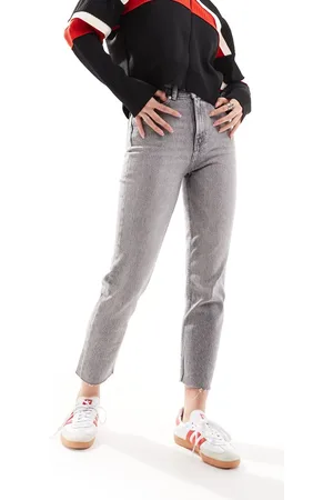 ONLY Emily high waisted straight leg jeans with raw hem in