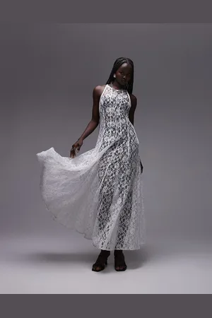 Topshop Sheer lace volume hem midi dress in