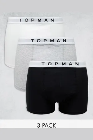 Topman 3 pack trunks in black, white and heather gray with white waistbands