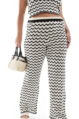 Noisy May Knit wide leg pants in & white wave - part of a set
