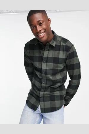 Only & Sons Buffalo check shirt in khaki and black