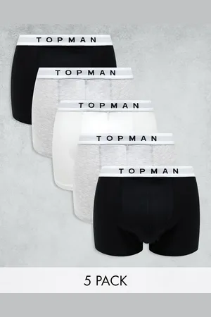 Topman 5 pack trunks in black, gray heather and white with white waistbands