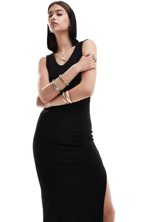 ONLY Side slit ribbed maxi dress with hood in