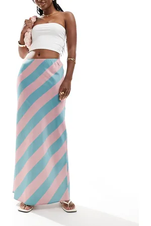 ASOS Satin bias cut maxi skirt in pink and blue stripe