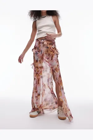 Topshop Ruffle Sheer Maxi Skirt in splodge tie dye