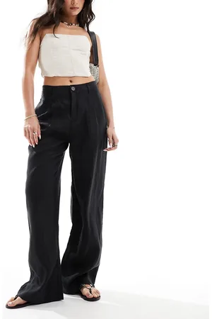 MANGO Straight leg linen pants in