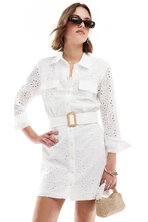 MANGO Crochet detail shirt mini dress in