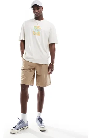 Only & Sons Loose fit pleated tailored shorts in beige