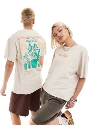 Reclaimed Unisex T-shirt with plant back graphic in stone