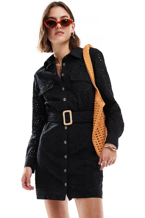 MANGO Crochet detail shirt mini dress in