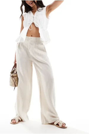 MANGO Straight leg linen pants in beige