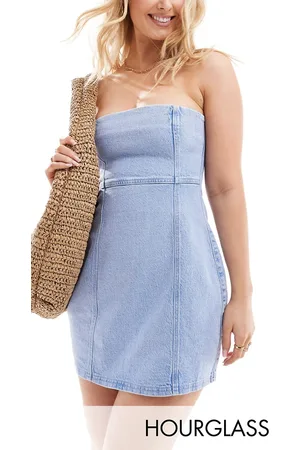 ASOS Hourglass denim bandeau mini dress in bromo wash