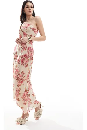 MANGO One-shoulder floral maxi dress in