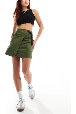 Gramicci Cotton twill wrap detail cargo mini skirt in khaki