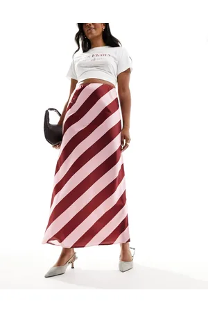 ASOS Satin bias maxi skirt in pink and burgundy stripe