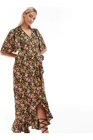 VERO MODA Wrap front maxi dress in dark floral print