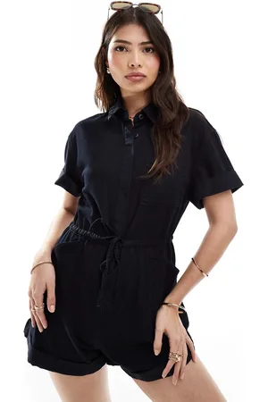 ASOS Soft denim romper with tie waist detain in