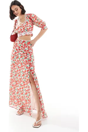 HOPE & IVY Maxi skirt with thigh split in cherry print - part of a set