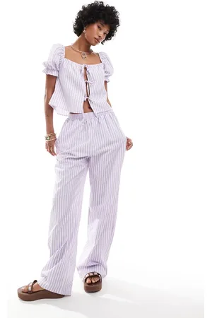 Reclaimed Pull on pants in summer lilac stripe