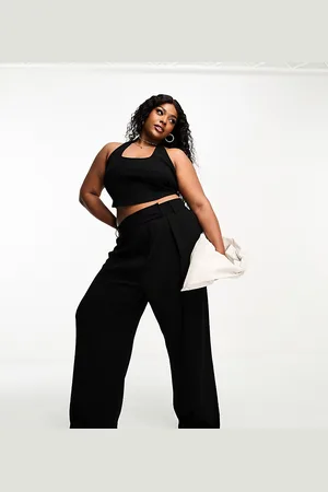 River Island Pleated wide leg pants in black
