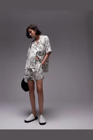 Topshop Satin printed shell shorts in ecru - part of a set