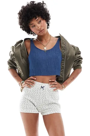 Noisy May Cropped tank in mid blue denim