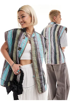 Reclaimed Unisex quilted vest in stripe