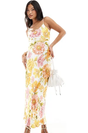 EVER NEW Satin slip midaxi dress in yellow and pink floral