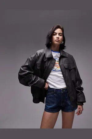 Topshop Faux leather bomber jacket in washed
