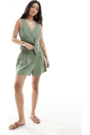 ASOS High waist seam detail linen mix shorts in sage