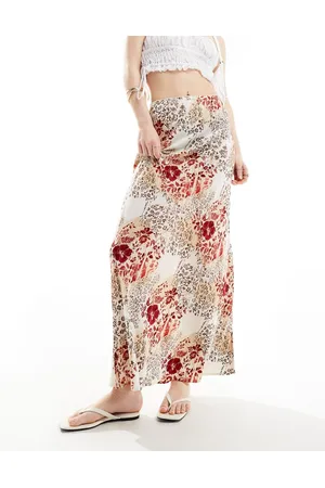 Miss Selfridge Picot trim bias maxi skirt in patchwork print