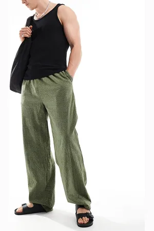 COLLUSION Textured beach linen pants in khaki