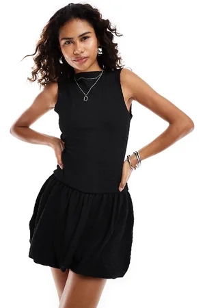 Reclaimed Drop waist puffball mini dress in