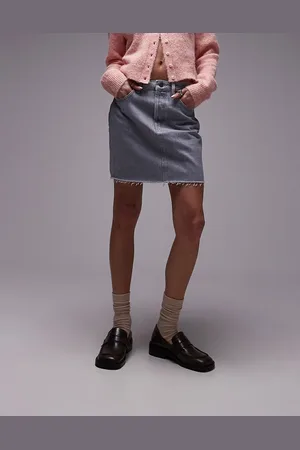 Topshop Denim mini pelmet skirt in dove