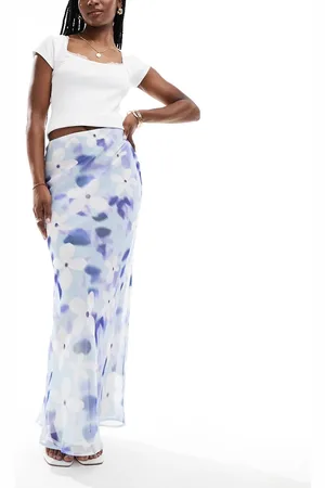 ASOS Chiffon bias cut maxi skirt in blue floral