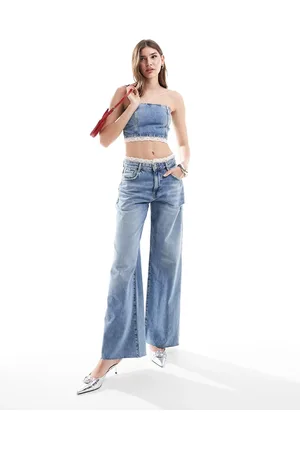 Pull&Bear Wide leg jeans with lace trim in medium - part of a set