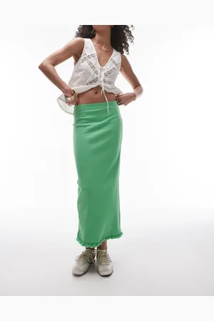 Topshop Tassel hem midi skirt in