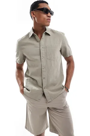 River Island Short sleeve linen shirt in sage