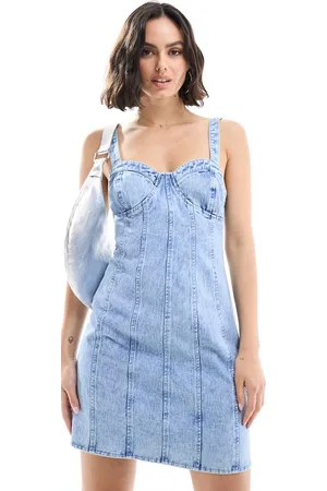 Miss Selfridge Denim seamed mini dress in acid wash