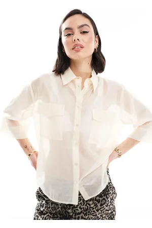 JDY Sheer 3/4 length sleeve shirt in cream